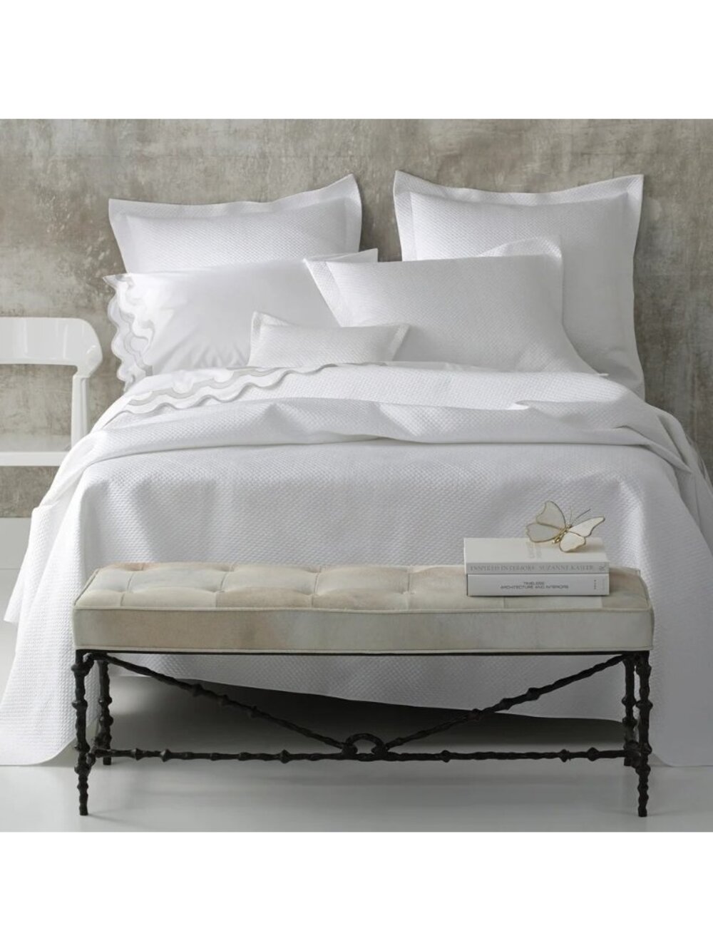 NWT Matouk Alba Quilt Egyptian Cotton Sateen Set White Size Full/Queen
